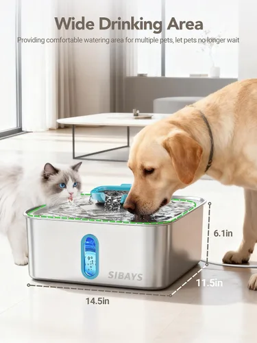 Miniatura 7 de SIBAYS Fuente de agua grande para perros de 4 galones/15 L, fuente de agua para mascotas de acero inoxidable con ventana de nivel de agua y luz LED