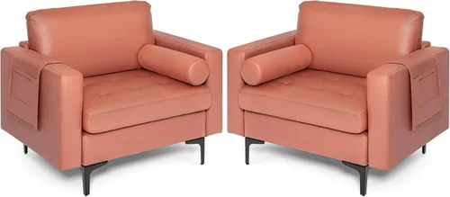 Miniatura 33 de Giantex Sofá individual, silla decorativa, sillón con cojín cómodo, bolsillos para revistas, sala de estar, silla de ocio tapizada para dormitorio