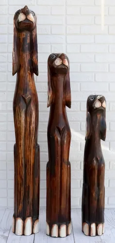 Miniatura 8 de Ebros Gift Balikraft - Juego de 3 figuras decorativas de madera tallada a mano, grandes orejas de polkadot, perro canino, familia, 38.5 pulgadas