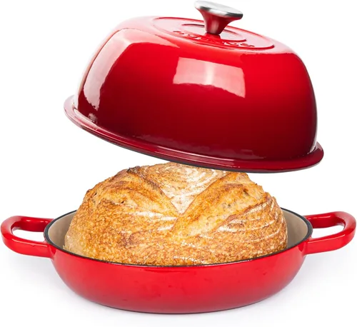 Miniatura 9 de Olla de horno holandés de hierro fundido esmaltado – Olla de horno holandés para hornear pan de masa madre – Olla de pan de hierro fundido – Naranja