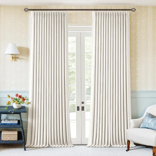 Miniatura 95 de Juego de 2 paneles de cortinas plisadas negras de 80 pulgadas para sala de estar, cortinas plisadas de lino con forro de 80 pulgadas de largo, 100%