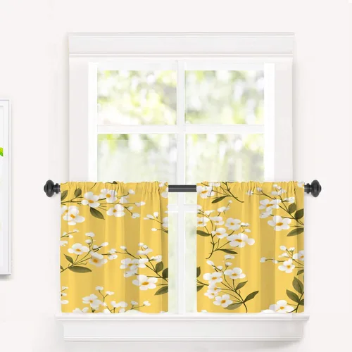 Miniatura 100 de Cortinas opacas de poliéster multicapa para cafetería, con diseño de diamantes, 2 unidades, 26 x 24 pulgadas