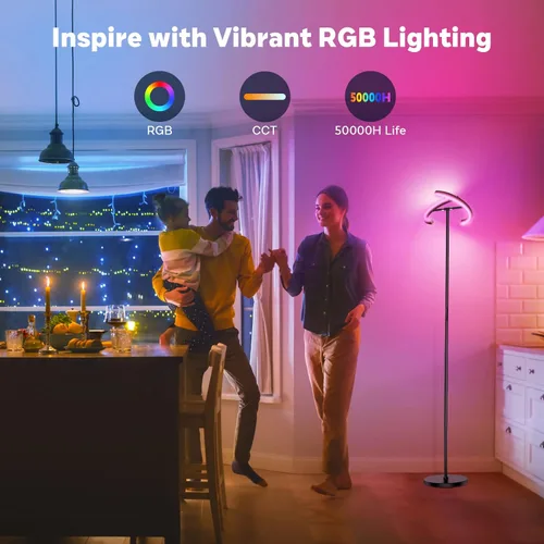 Miniatura 2 de SIBRILLE Lámpara de pie RGBCW, lámpara de pie que cambia de color, lámpara de pie LED regulable sin escalones de diseño moderno con control remoto