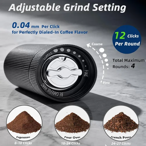 Miniatura 4 de Molinillo de café manual, rebaba cónica de acero inoxidable con ajuste ajustable, posicionamiento de doble rodamiento para prensa francesa, goteo