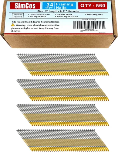 Clavos de 34 a 30 grados para enmarcar clavos de acero inoxidable 304 con cabeza en D para clavadora de enmarcar de 30 a 34 grados (2 pulgadas - 560