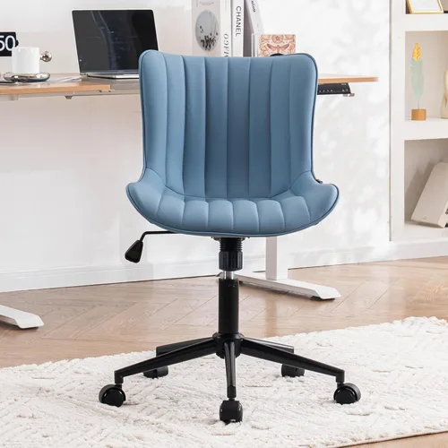 Miniatura 14 de YOUNIKE Silla ergonómica de escritorio para oficina en casa con ruedas, cómoda silla cruzada sin brazos con respaldo ajustable, moderna silla Marrón
