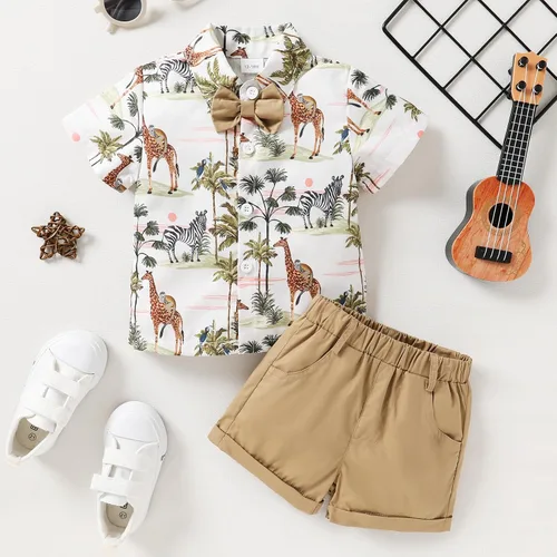 Miniatura 35 de JEELLIGULAR Conjunto de ropa de verano para bebé niño de manga corta con botones y pantalones cortos, trajes casuales para caballeros de 1 a 6 años