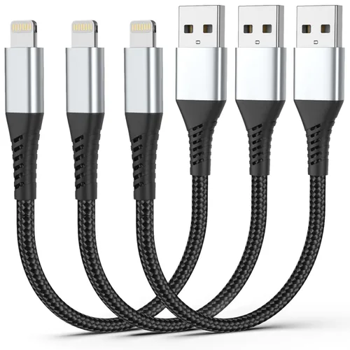 Miniatura 9 de Cable corto de carga para iPhone de 6 pulgadas, paquete de 3 cables USB a Lightning de 0.5 pies, cable corto trenzado para iPhone de carga rápida