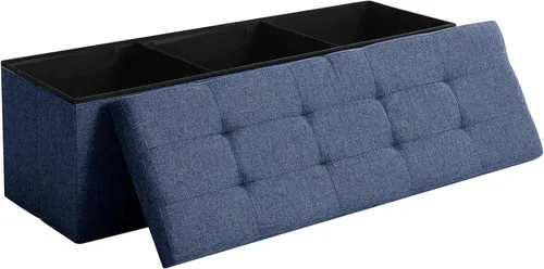 Miniatura 11 de Otomano de Almacenamiento Cúbico Pequeño, Reposapiés Plegable, Asiento Cuadrado, Otomano Acolchado de Lino Beige