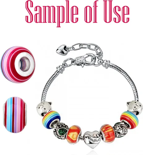 Miniatura 5 de rubyca Mix rayas Murano Lampwork perlas de vidrio Fit pulsera europea