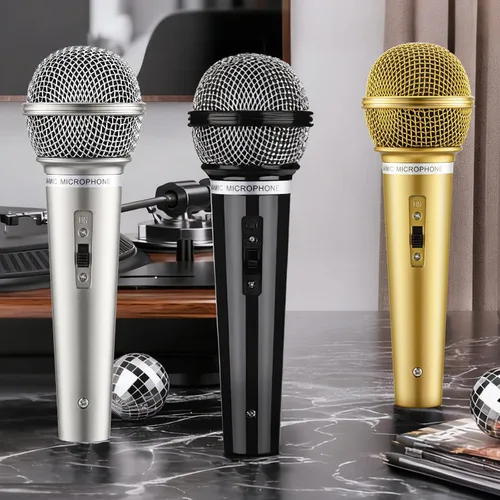Miniatura 2 de Facmogu Juego de 3 micrófonos falsos, micrófono de plástico multicolor para disfraz de karaoke, accesorios de micrófono para Halloween, Navidad