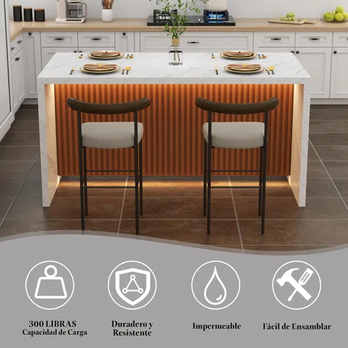 Miniatura 7 de Mesa de comedor grande de mármol de imitación de 63 pulgadas para 4-6 personas, mesa de isla de cocina con luces LED, mesa de comedor de cocina