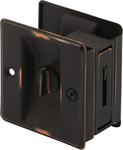 Prime-Line N 7319 Cerradura de privacidad para puerta de bolsillo con tirador, reemplaza las cerraduras de bolsillo viejas o dañadas rápida y bronce