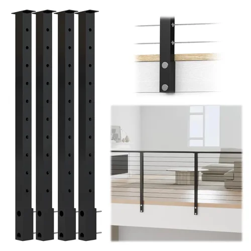 Muzata Kit de barandilla de cable de acero inoxidable que ahorra espacio, perforado a nivel, para montaje lateral, 4 piezas, negro, 36 pulgadas,