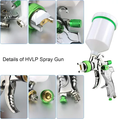 Miniatura 6 de HVLP Pistola pulverizadora de 0.055 in con boquilla reemplazable de 0.067 in 0.079 in, pistola pulverizadora de pintura de alimentación por gravedad