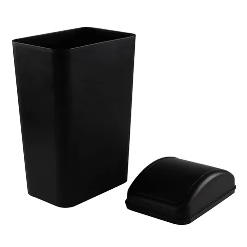 Miniatura 8 de Morcte - Cubo de basura pequeño de plástico de 3 galones con tapa abatible, color negro Basurero con tapa abatible, perfil delgado, para baño