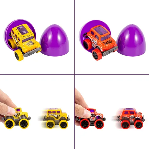 Miniatura 6 de Paquete de 12 huevos de Pascua rellenos con autos de aleación para niños de 3 a 6 años, vehículos monstruos de retroceso juguetes para recuerdos