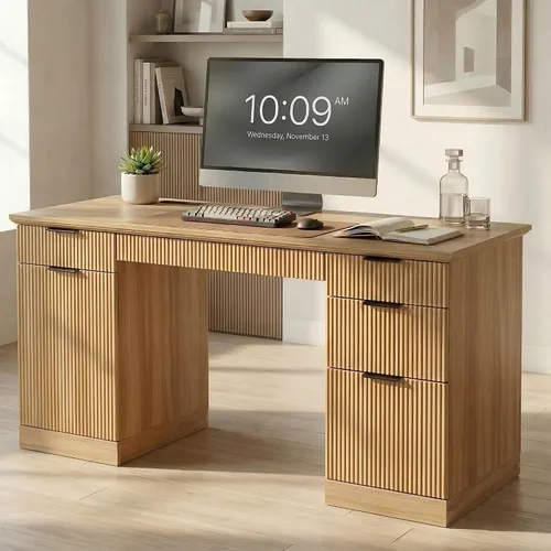 Miniatura 13 de FURSUN Escritorio ejecutivo moderno de 58 pulgadas con almacenamiento, escritorio de oficina en casa con cajón y gabinete, escritorio de madera