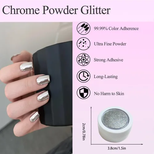 Miniatura 6 de 6 polvos de uñas cromados, efecto espejo, blanco perla cromada láser, polvo de dona esmaltado