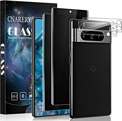 Miniatura 10 de Paquete de 2 + 2 protectores de pantalla de privacidad para Google Pixel 8, antiespía, película de vidrio templado 9H curvada 3D, resistente a