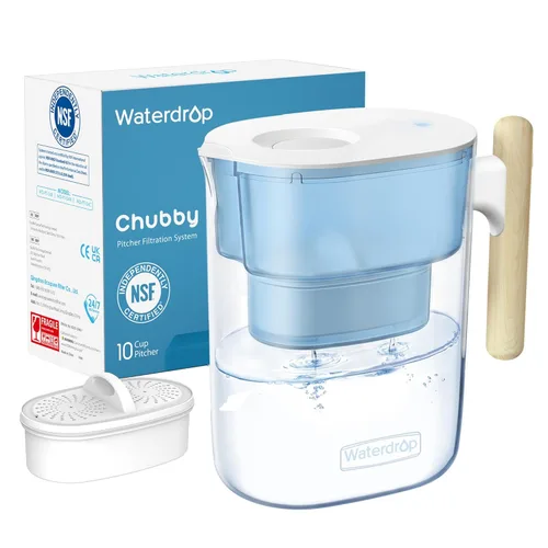 Miniatura 11 de Waterdrop Jarra de filtro de agua Chubby de larga duración de 200 galones y 10 tazas con 4 filtros, certificado NSF, 5X veces más duración, reduce