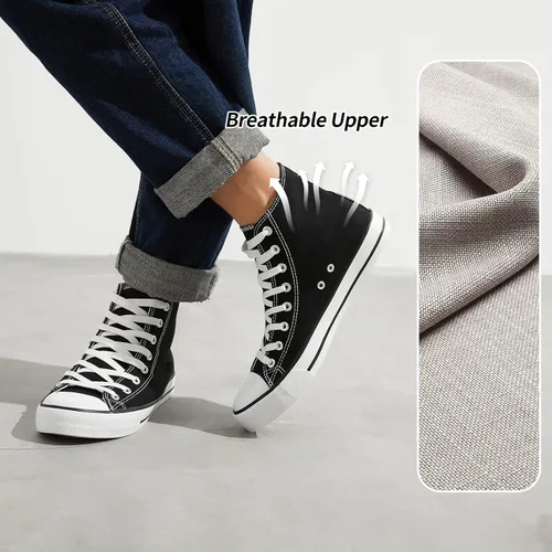 Miniatura 3 de Zapatillas de lona altas para hombre, zapatos de lona casuales con cordones para hombre, zapatos de lona de moda blanca y negra para caminar