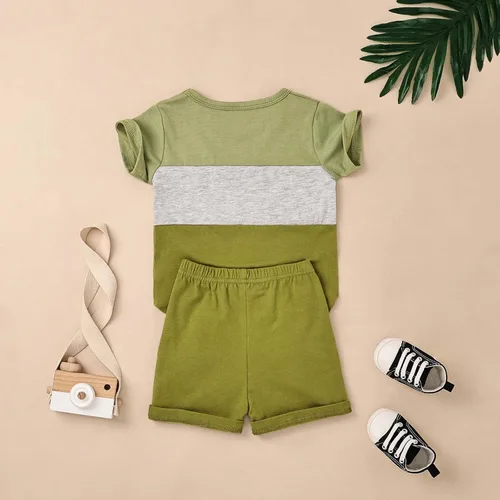 Miniatura 11 de Ropa para bebé niño pequeño, trajes de verano de manga corta, camiseta de retazos y pantalón con bolsillo, conjunto de 2 piezas, 12 meses a 4 años