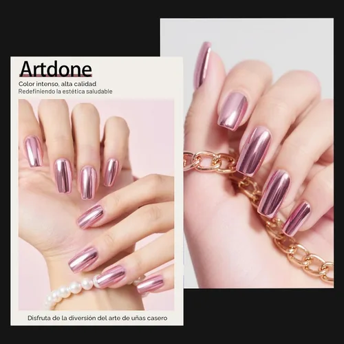Miniatura 4 de Artdone 16 tarros de polvo de uñas cromado, kit de perlas blancas mágicas, efecto espejo de color, plata y oro, materias metálicas, polvo