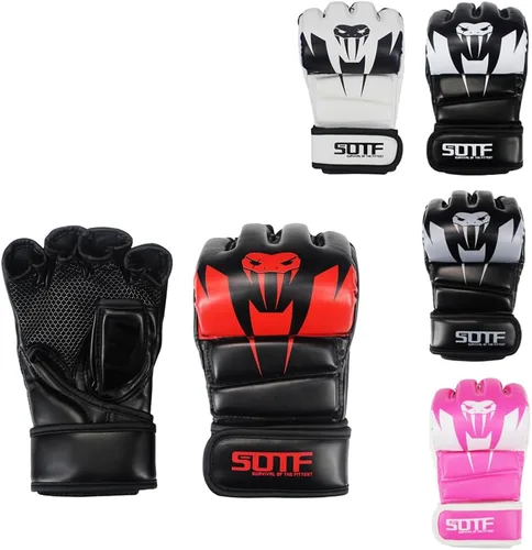Miniatura 6 de SOTF Guantes de boxeo para adultos, guantes de entrenamiento de artes marciales mixtas, guantes de boxeo de lucha y dedos abiertos para mujeres