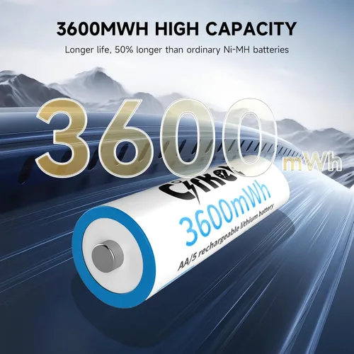 Miniatura 2 de Paquete de 8 baterías recargables AA de iones de litio con cargador rápido 3600 mWh de alta capacidad 1.5 V Ecológico Pilas de litio doble A