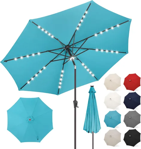 Miniatura 10 de FLAME&SHADE Sombrilla de patio con luz solar de 7.5 pies, 24 luces LED, sombrilla para exteriores con luz envolvente central, sombrilla de mesa