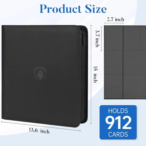 Miniatura 3 de Fabmaker - Carpeta de tarjetas con cremallera de alta calidad, 12 bolsillos, carpeta de tarjetas coleccionables de 912 bolsillos, álbum de colección
