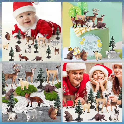 Miniatura 5 de 20 figuras de plástico de animales del bosque, figuras realistas de criaturas del bosque, juguetes en miniatura, kit de árbol de animales, juguetes