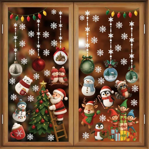 Miniatura 10 de WALPLUS Calcomanías Navideñas para Ventanas Decoraciones de Doble Cara Reutilizables Despegar y Pegar Removibles para Vidrio Sala de Estar Cuarto