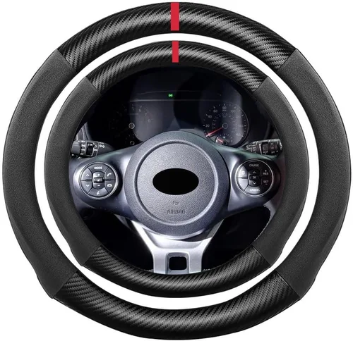 Miniatura 43 de Funda de volante de ante con fibra de carbono de K LAKEY, compatible con Porsche 718 Boxster Cayman 911 Panamera Macan Cayenne de 15 pulgadas, cuero