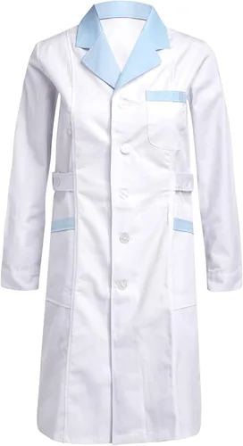 Miniatura 4 de Yeahdor Abrigo de laboratorio profesional para mujer, solapa, manga larga, médico, enfermera, uniforme de estudiante, ropa de trabajo