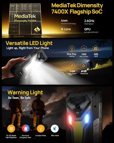 Miniatura 10 de Ulefone Armor 34 Pro 5G - Teléfono inteligente resistente con proyector de 150 lúmenes, 32GB+512GB ROM/2TB, 25500mAh 66W, Android 15, 6.95" 120Hz