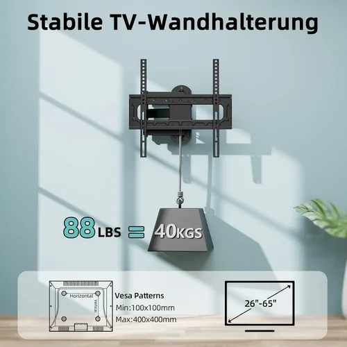 Miniatura 2 de HCMOUNTING Soporte de pared para TV al aire libre de movimiento completo resistente a la intemperie para televisores planos/curvados de 26-65