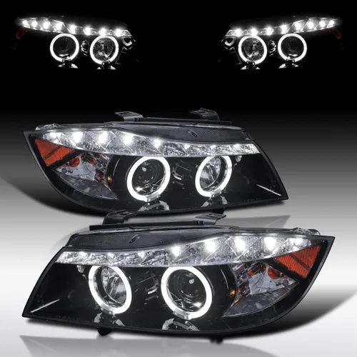 Miniatura 6 de Autozensation Compatible con BMW E90 Serie 3 Sedán de 4 puertas 2006-2008, juego de faros izquierdo + derecho, faros LED + proyectores de cromo