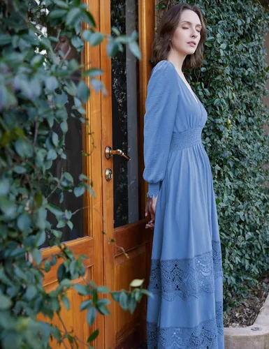 Miniatura 8 de Vestido largo de encaje para mujer de manga corta y cuello en V, vestido de fiesta estilo bohemio con cintura fruncida, vestido bohemio para mujer