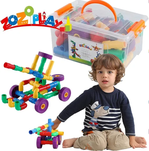 Miniatura 7 de ZOZOPLAY STEM - Juego de 64 piezas de tubos tubulares de aprendizaje, boquillas, juntas para construir bicicleta, tanque, scootie, habilidades