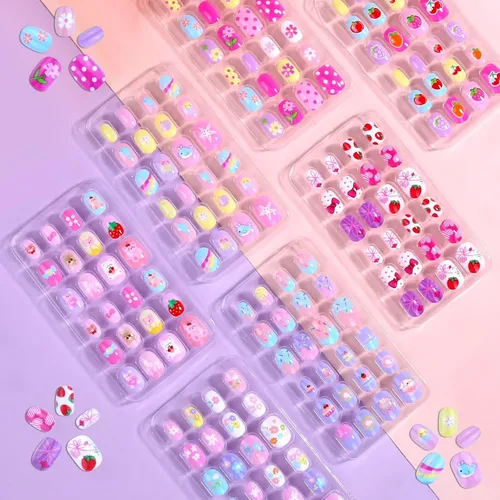 168 uñas postizas a presión para niños y niñas, uñas postizas shynek Kids para niños, calcomanías con pegamento, uñas postizas de cobertura