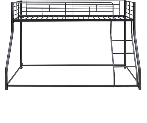 Miniatura 4 de Favfurish Litera de Metal de Piso Twin XL sobre Queen con Escaleras Inclinadas y Barandillas de Seguridad para Dormitorio, Habitaciones de Negro
