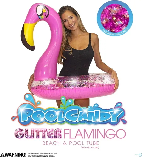 Miniatura 4 de PoolCandy Flotador inflable de la piscina del flamenco rosa del tubo 36" del brillo de los animales