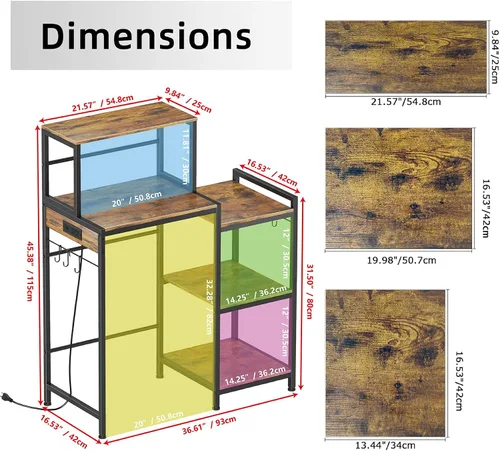 Miniatura 3 de Toutrop Mini gabinete de nevera con estantes de almacenamiento, soporte para microondas con 2 salidas AC/2 USB, gabinete de barra de café