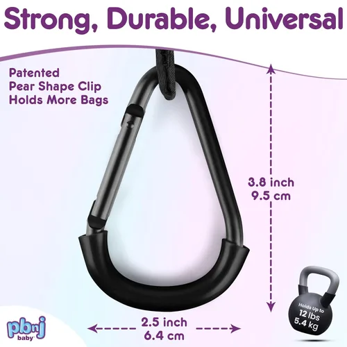 Miniatura 5 de Ganchos para colgar bolsas de pañales – Clip para cochecito de mamá y organizador de accesorios de cochecito – Clips de mosquetón grandes para mamá