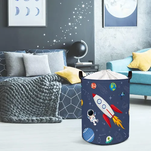 Miniatura 2 de Clastyle Cesta de lavandería de astronauta de cohete de 45 litros para dormitorio, impermeable, plegable, de universo, color azul, cesta de Rocket