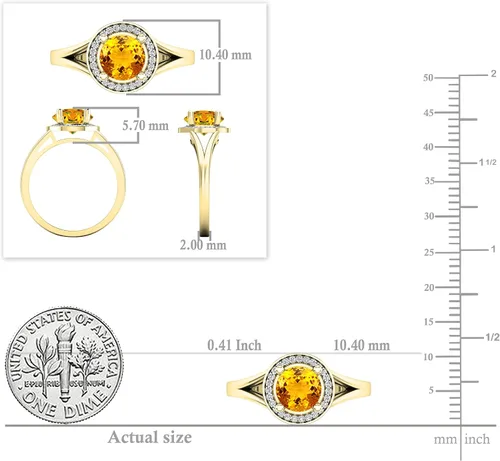 Miniatura 234 de Dazzlingrock Collection Anillo de compromiso redondo de 0.276 in con halo de diamante blanco y vástago dividido para ella en oro macizo de 14