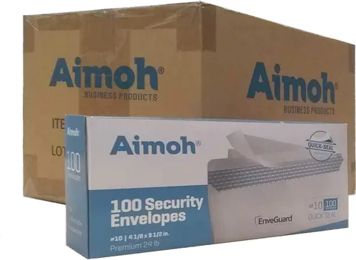 Aimoh Sobres autoadhesivos tintados de seguridad #10 - Sin ventana - EnveGuard, tamaño 4-1/8 x 9-1/2 pulgadas - Blanco - 24 libras - 1 caja - 12