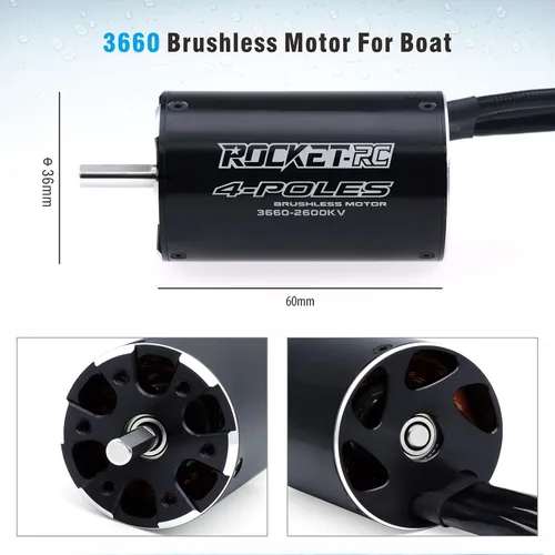 Miniatura 5 de Surpass Hobby 3660 2600KV Eje motor sin escobillas 0.197 in con chaqueta de refrigeración por agua para barco RC (2600kv)